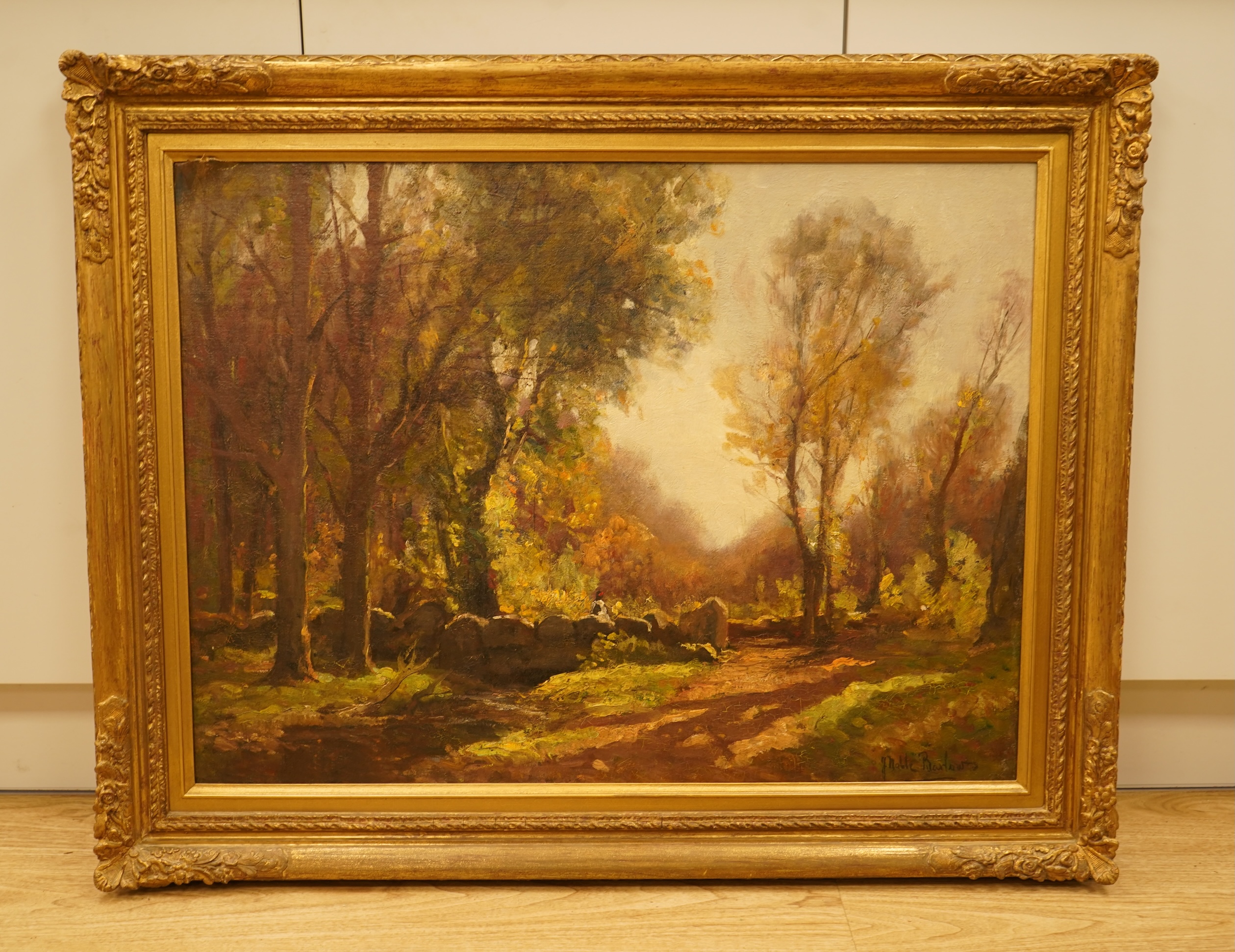 John Noble Barlow (1861-1917), ‘Autumn Lamorna’, signed, oil on canvas, 61 x 81cm, ornate gilt frame
